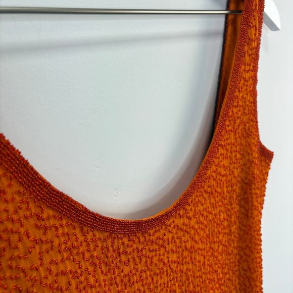 Copied - Vintage Orange Silk Beaded Cocktail Dress - Women's Size 8 - Picture 5 of 8